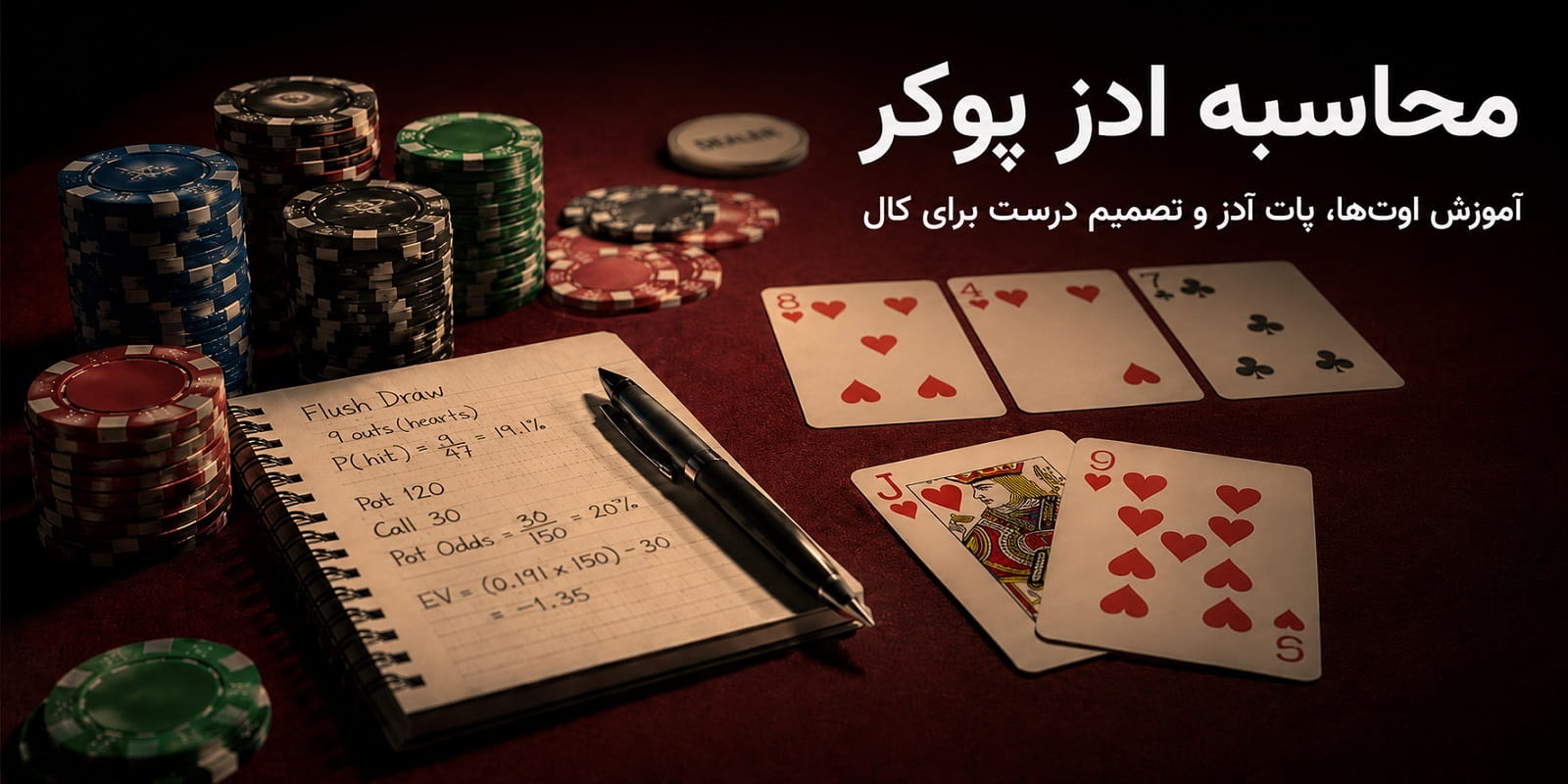 محاسبه ادز پوکر؛ آموزش اوت‌ها، پات آدز و تصمیم درست برای کال