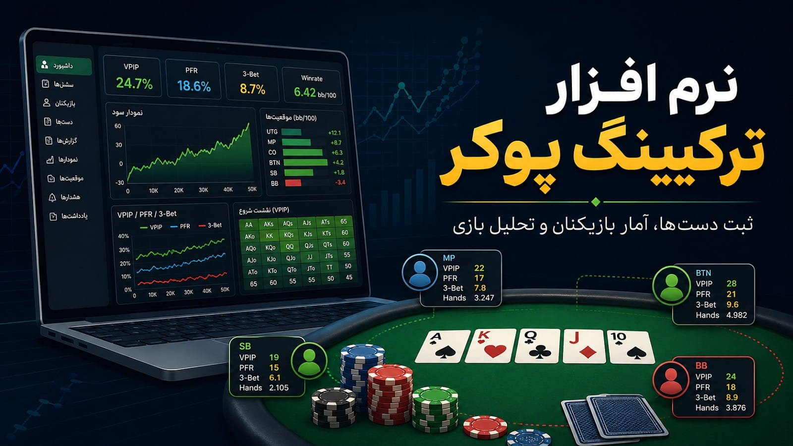 نرم افزار ترکینگ پوکر؛ ثبت دست‌ها، آمار بازیکنان و تحلیل بازی
